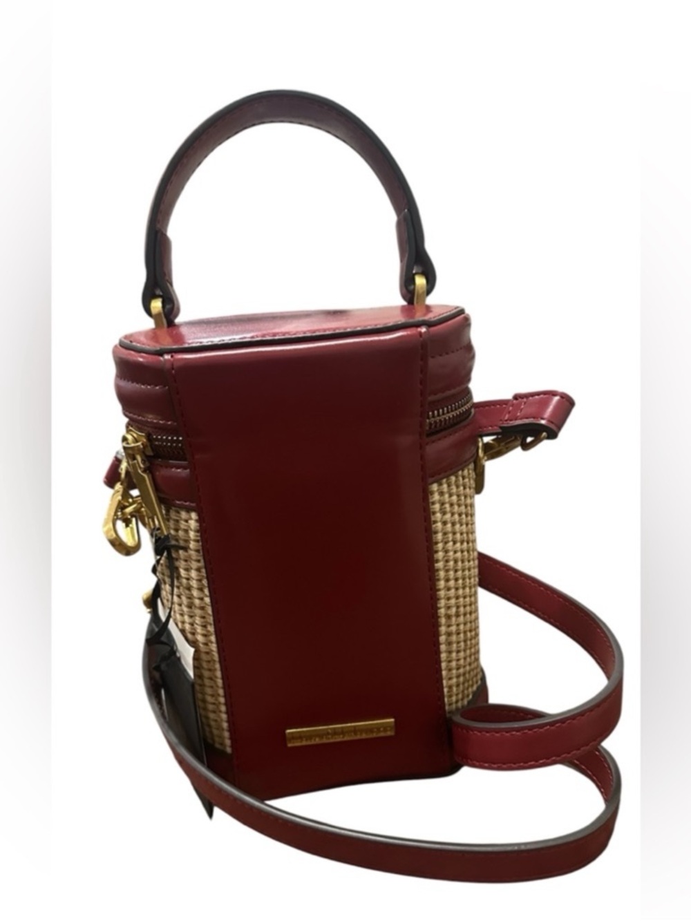 🆕 House Of Harlow 1960 Red and Natural Woven Straw Mini Bucket Crossbody Bag - Picture 5 of 9